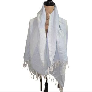 Pink Victoria's Secret Light Blue Fringed Shawl Throw Blanket Wrap 50 X 60 New